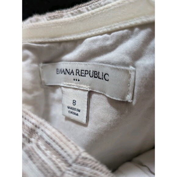 Banana Republic Strapless Dress Striped White Beige Size 8 Linen Y2K Mini Belt - Picture 9 of 14